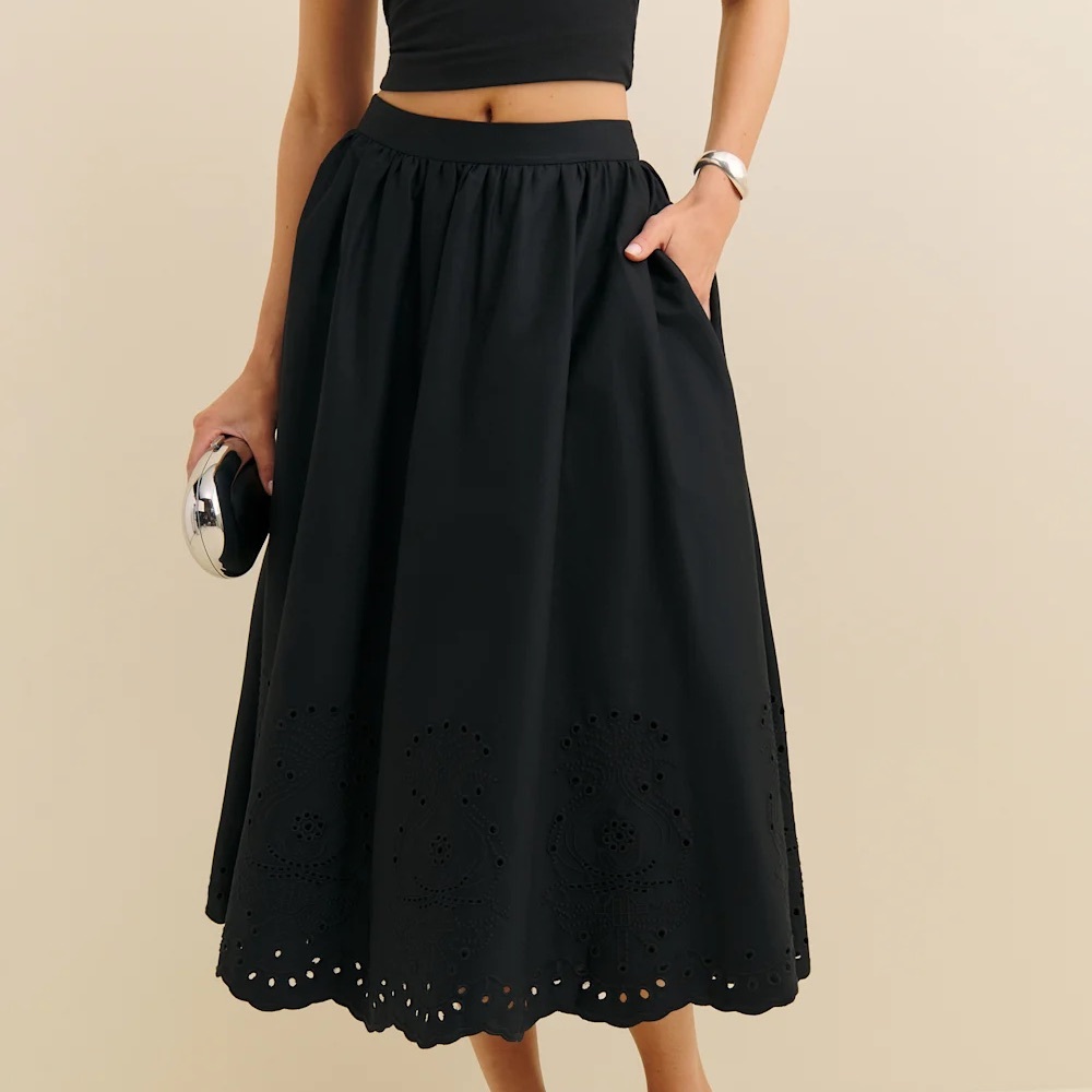 Reformation Black Eyelet Midi Skirt - Picture 2 of 5